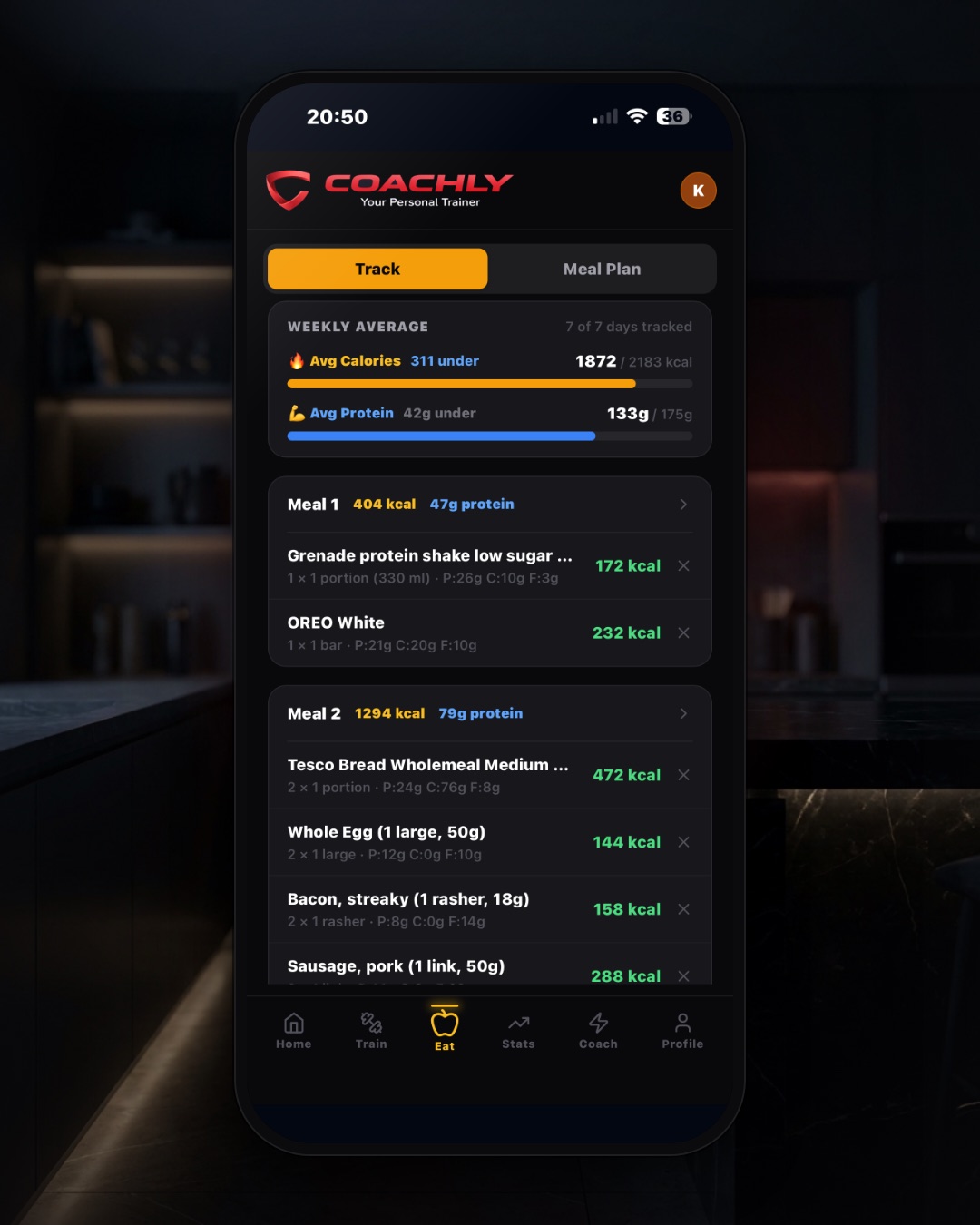 Coachly nutrition — calorie and macro targets tied to your training